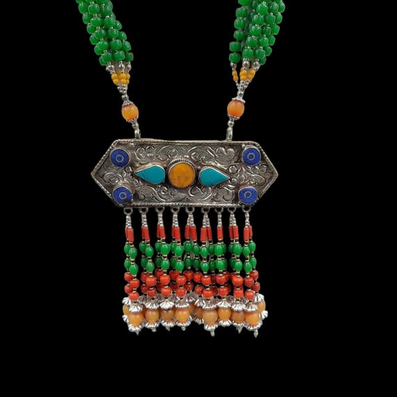 Gorgeous Vintage Old Tibetan Design Necklace With Real