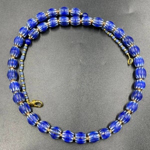Antique Venetian Blue Chervan African Trade Bead Necklace: Lapis Beads