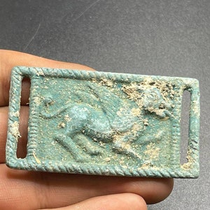 Ancient Bacteria Bronze Buckle Indo Greek Bactrain Mythical Engraved Buckle Amuelt