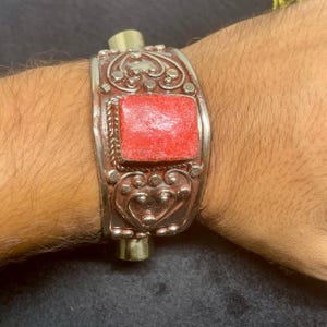 Wonderful Vintage Tibetan Brass With Coral And Turquoise Stone Handmade Cuff/Bracelet