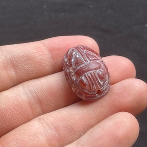 Bellissimo antico amuleto con scarabeo egiziano in agata corniola, intaglio, sigillo animale, timbro perlina