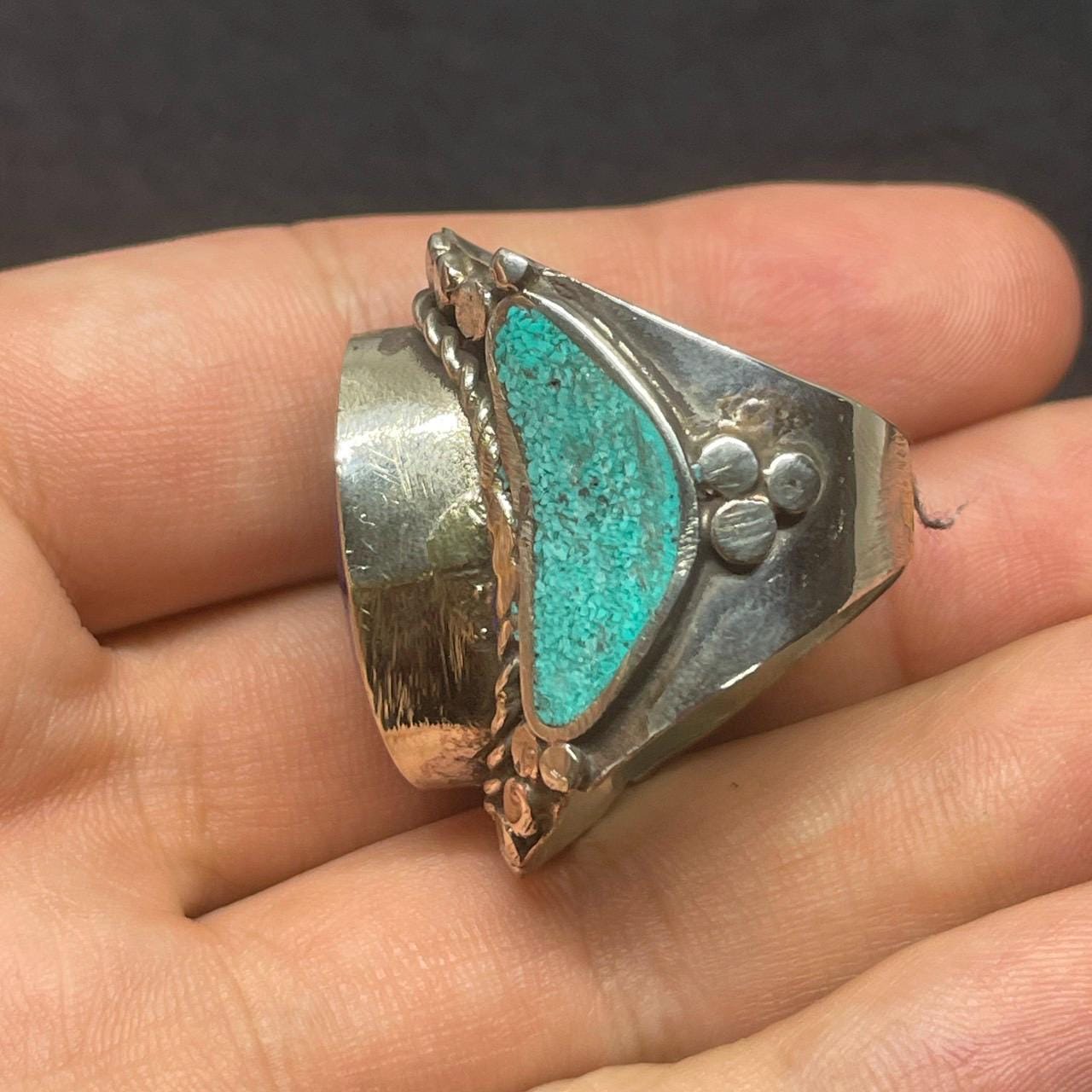 Vintage Tibetan Turquoise & Lapis Lazuli Brass Ring - Etsy