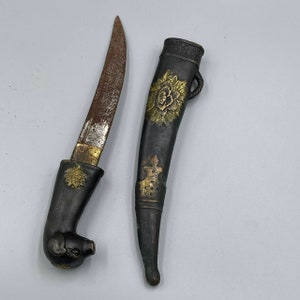 Wonderful Ancient Roman wonderful gold Gilded bronze Short Sword with cover and Dog head