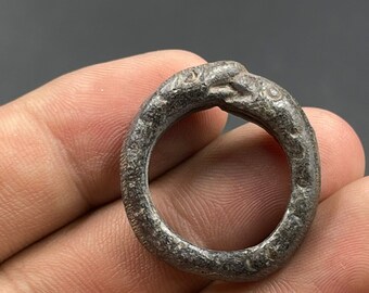 Beautiful Near Eastern old bronze Unique Rare Ring with Snake Figure