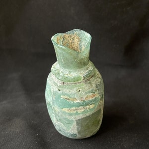 Wonderful Ancient Roman irdescent glass unique bottle with patina
