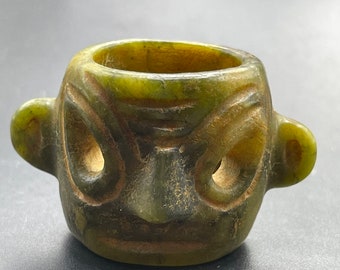 Ancient Mongolian Jade Carved Human Head Statue