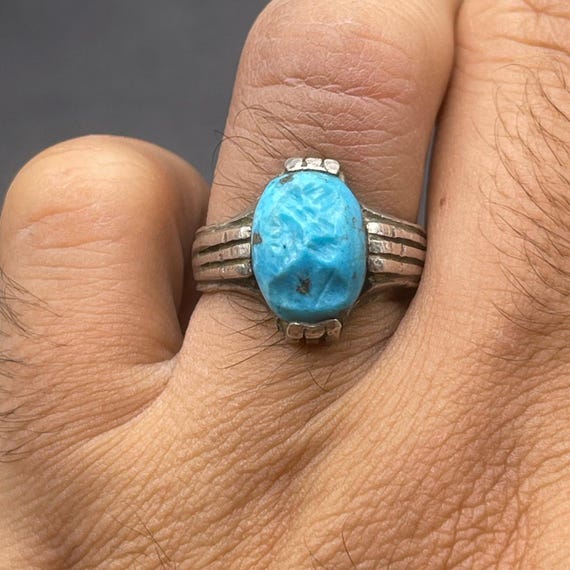 Ancient Roman Solid Silver With Natural Turquoise… - image 1