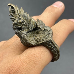 Bronze Dragon Ring: Near Eastern Carved Figure