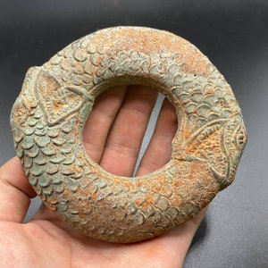 Circa 900-1100 AD Ancient Viking Era Nordica Bronze Warriors Bangle Bracelet With 2 Snakes Figures ,Ancient bronze Bracelet,