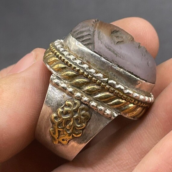 Ancient Roman Solid Silver Ring With Face Carved … - image 6