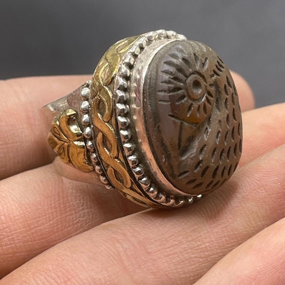 Ancient Roman Solid Silver Ring With old Carnelia… - image 1