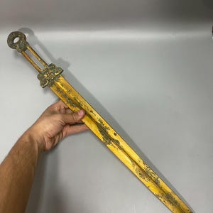 Collectable piece Ancient Roman gold gilding Bronze sword with Engravings on handle / ancient sword/antique sword/bronze sword/ bronze knife