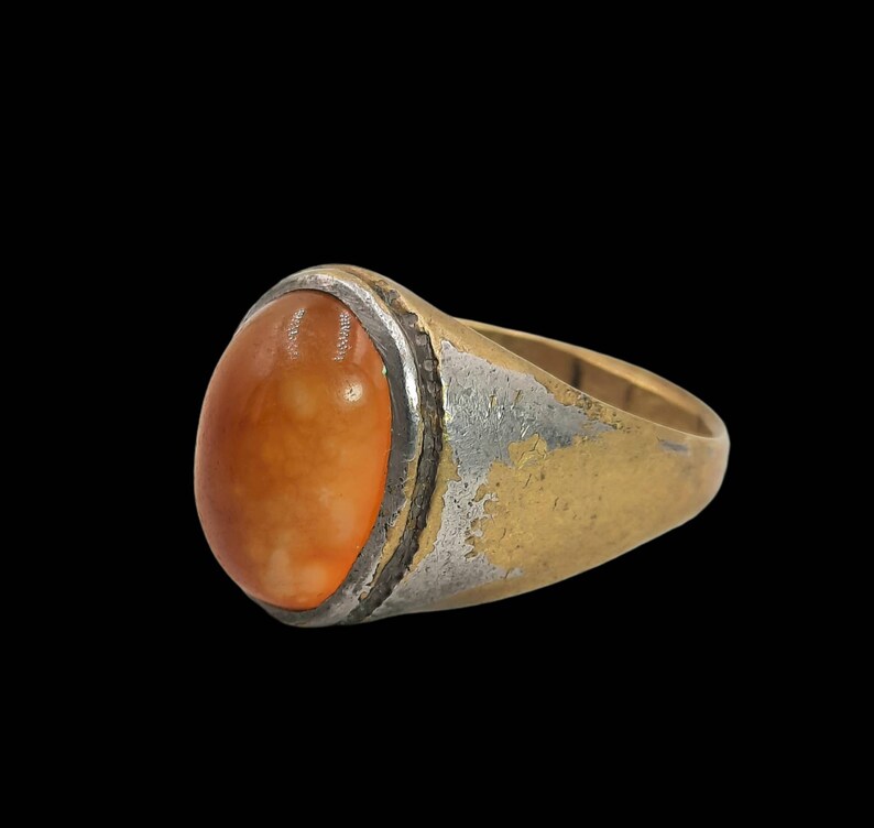 Bohemian Ring Beautiful Antique Post Medieval Brass Ring With Orange HAQIQ Agate Stone Stunning Ring Antique Stone ring