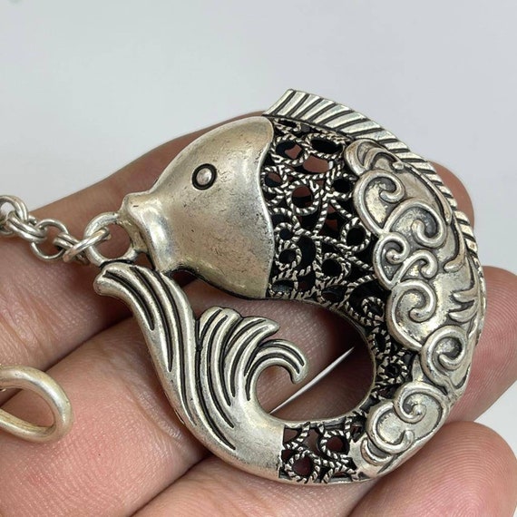 Beautiful Vintage Tibetan Silver Fish Carved Uniq… - image 5