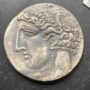 Authentic Unique Ancient Greek Solid Bronze large Old Coin with Queen image