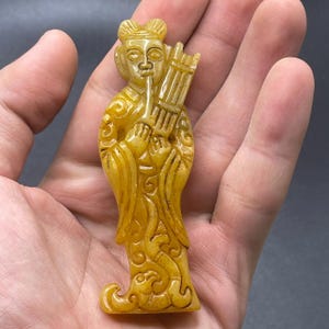 Wonderful Old Antique Engraved Mongolian jade Stone Engraved Idol Figure Statue