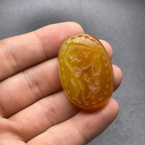 Belle pierre précieuse romaine vieille agate guerrier phoque taille-douce pierre timbre perle unique