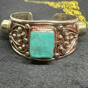 Very Beautiful Vintage Tibetan Brass With Coral And Turquoise Stone Handmade Cuff/Bracelet
