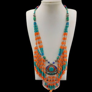 Wonderful Vintage Old Tibetan Design Gorgeous Necklace With Turquoise,lapisLazuli and coral stone, Vintage Necklace, Tibetan Boho style