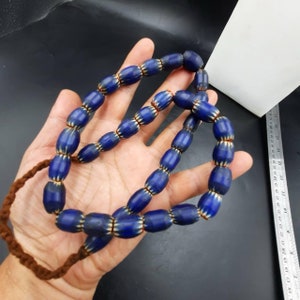 Antique Venetian Blue Mosaic Glass Bead Necklace: Collectable Trade Beads