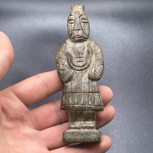 Antique Near Eastern Hard stone carving warrior statue
