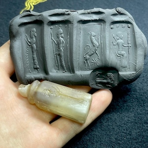 Ancient Near Eastern Crystal Intaglio Stone Seal Stamp Pendant With Impressions