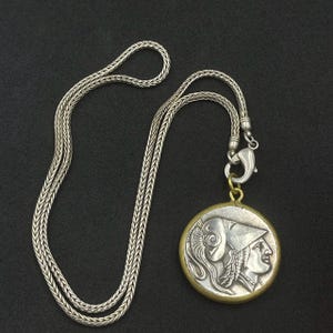 Wonderful Ancient Indo Greek Bronze Authentic Coin With Gold Gilded Bezel Pendant With Chain