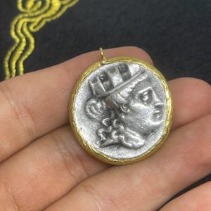 Wonderful Ancient Greek Drachm Coin Gold Plated Bezel Coin with Crown Queen face image coin pendant