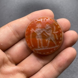 Belle pierre précieuse romaine ancienne cornaline agate taille-douce phoque pierre timbre unique perle