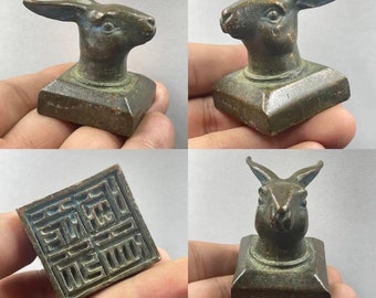 Wonderful Ancient Roman Bronze Rare Engraving Stamp With Rabbit On Top