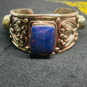 Very Beautiful Vintage Tibetan Brass With Lapis lazuli And Turquoise Stone Handmade Cuff/Bracelet
