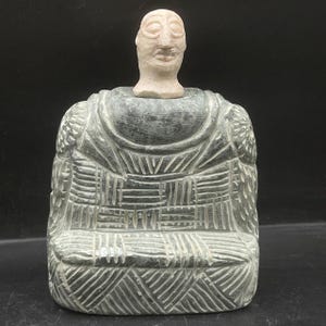 Unique Ancient Bactrain Kingdom Chlorite Margiana Seated Stone Idol Statue