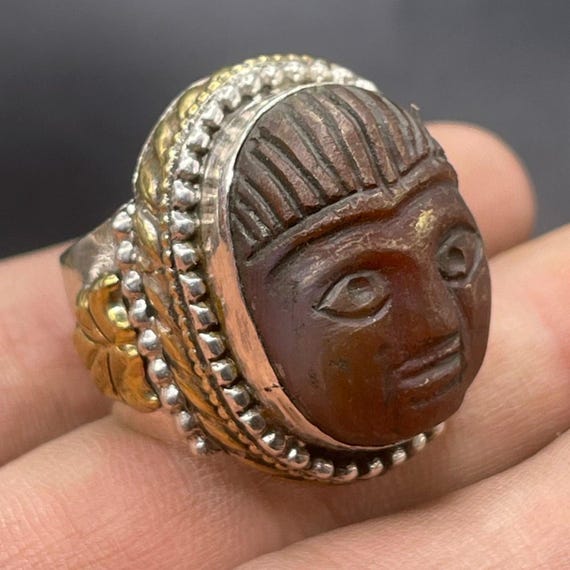 Ancient Roman Solid Silver Ring With Face Carved … - image 8