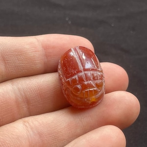 Bellissimo antico corniola agata egizia bambino scarabeo amuleto intaglio guerriero sigillo timbro perlina