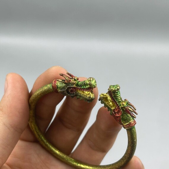 Bracelet Vintage Laiton - Têtes De Dragon - Creux - Manque Un œil Et Fermoir