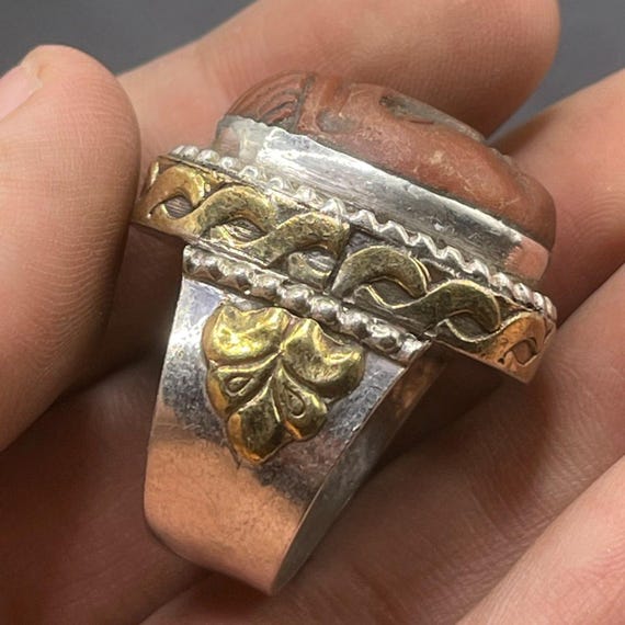 Ancient Roman Solid Silver Ring With Face Carved … - image 7