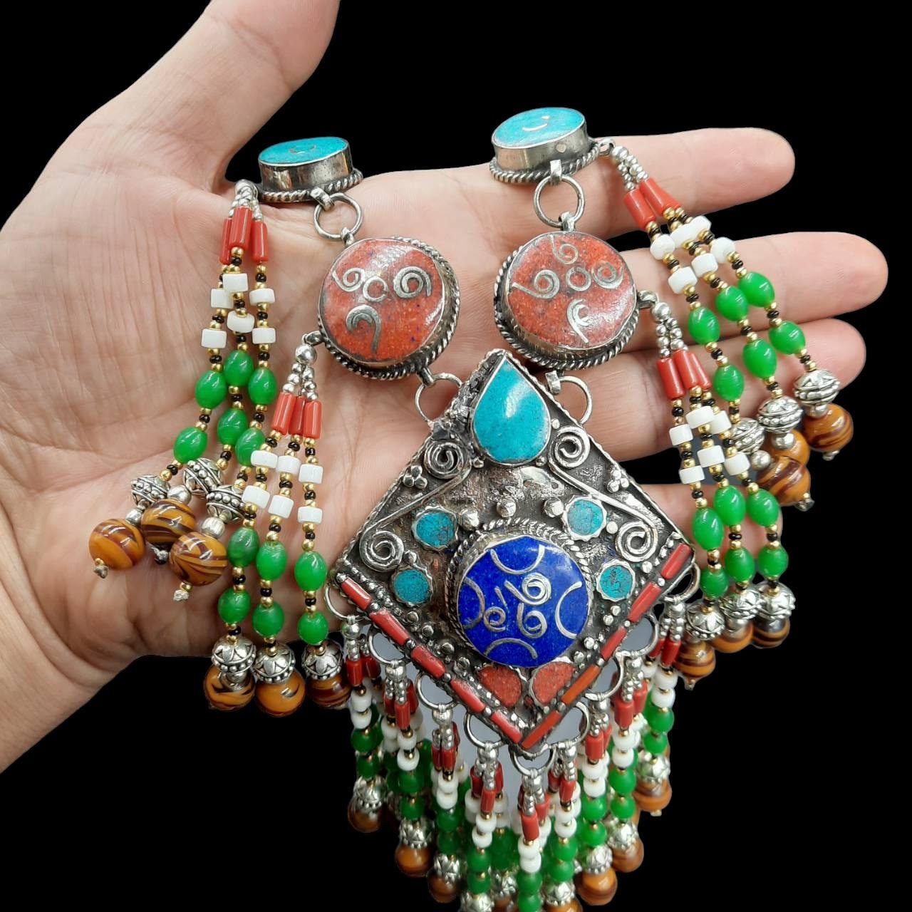 Gorgeous Vintage Old Tibetan Design Unique Massive Necklace