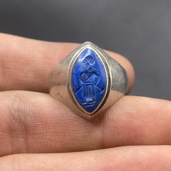Ancient Roman Solid Silver With natural Lapis laz… - image 6