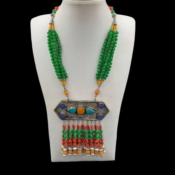 Gorgeous Vintage Old Tibetan Design Necklace With Real