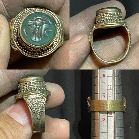Bague sceau en laiton et pierre d agate ancienne d Afghanistan Etsy France