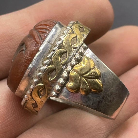 Ancient Roman Solid Silver Ring With Face Carved … - image 9