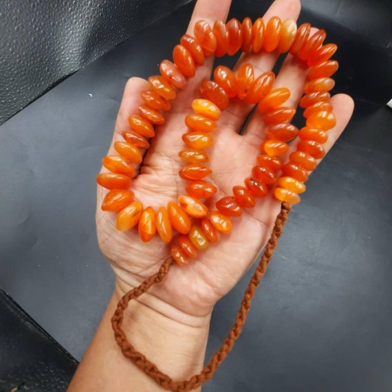 Collier Ancien Perles De Cornaline Et Agate Sculptée Tibétain - Longueur 24 Pouces, Style Ethnique