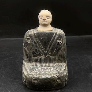 Unique Ancient Bactrain Kingdom Chlorite Margiana Seated Stone Idol Statue