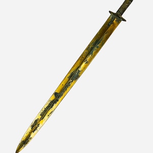 Unique Ancient Near Eastern Gold Gilded Bronze Excellent Big Sword with unusual faces motif / FREE EXPRESS SHIPPING