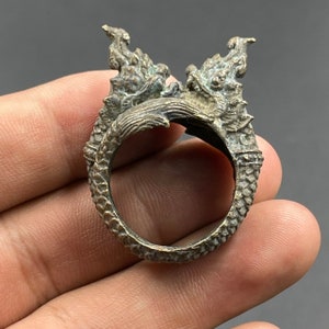 Bronze Dragon Ring: Near Eastern Carved Figure