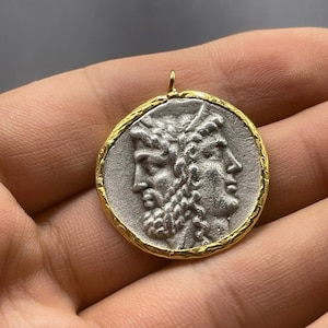 Unique Antique Old Roman, Greek Bronze Solid Coin Gilded Brass Coin Pendant Wearable