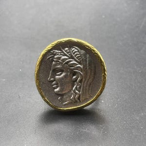 Ancient Bronze Coin Ring: Gold Plated Brass, Adjustable Size