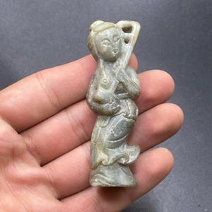 Beautiful Antique Tiebtan natural Jade stone carving Buddha statue