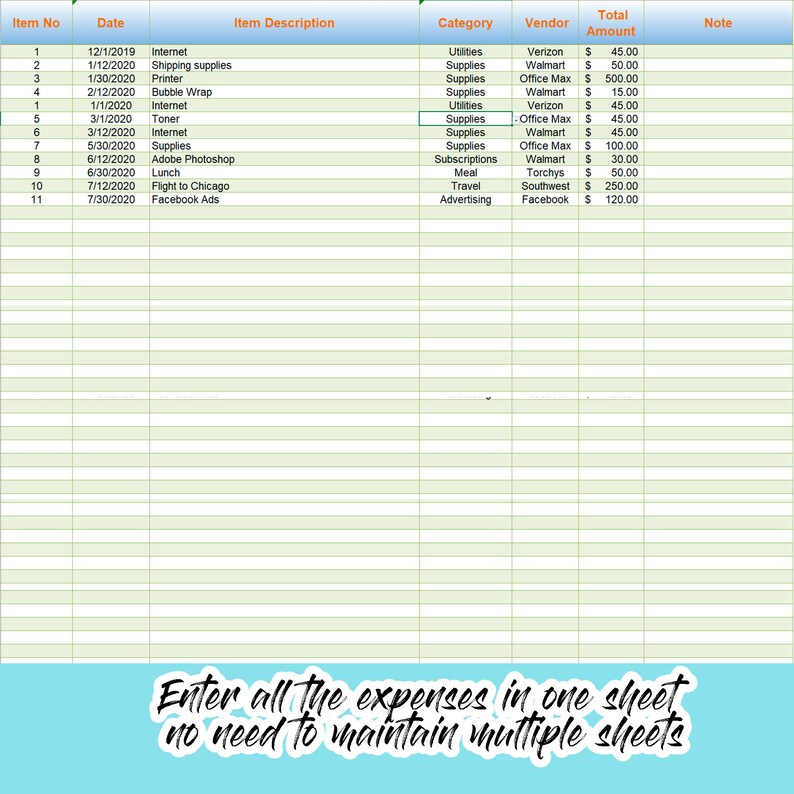 AusgabenTracker ExcelTabelle Vorlage für Home Office & Small Etsy.de