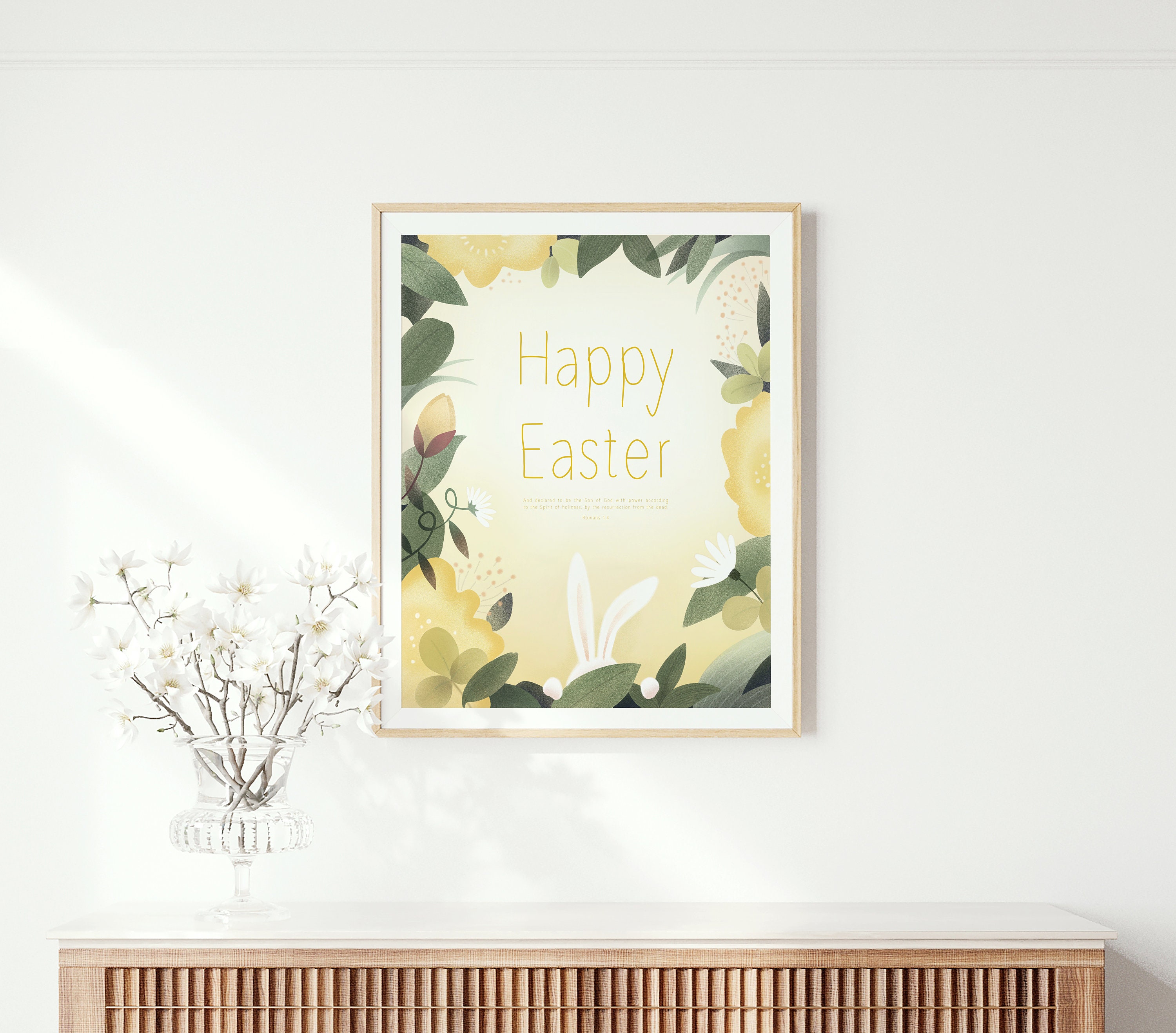 Printable Easter Bunny Wall Art/Happy Easter Home Decor Etsy